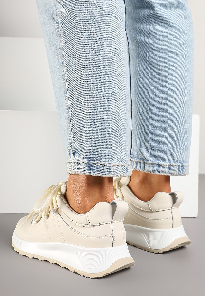 Beżowe Sneakersy ze Skóry Naturalnej z Grubymi Sznurówkami Daneliss