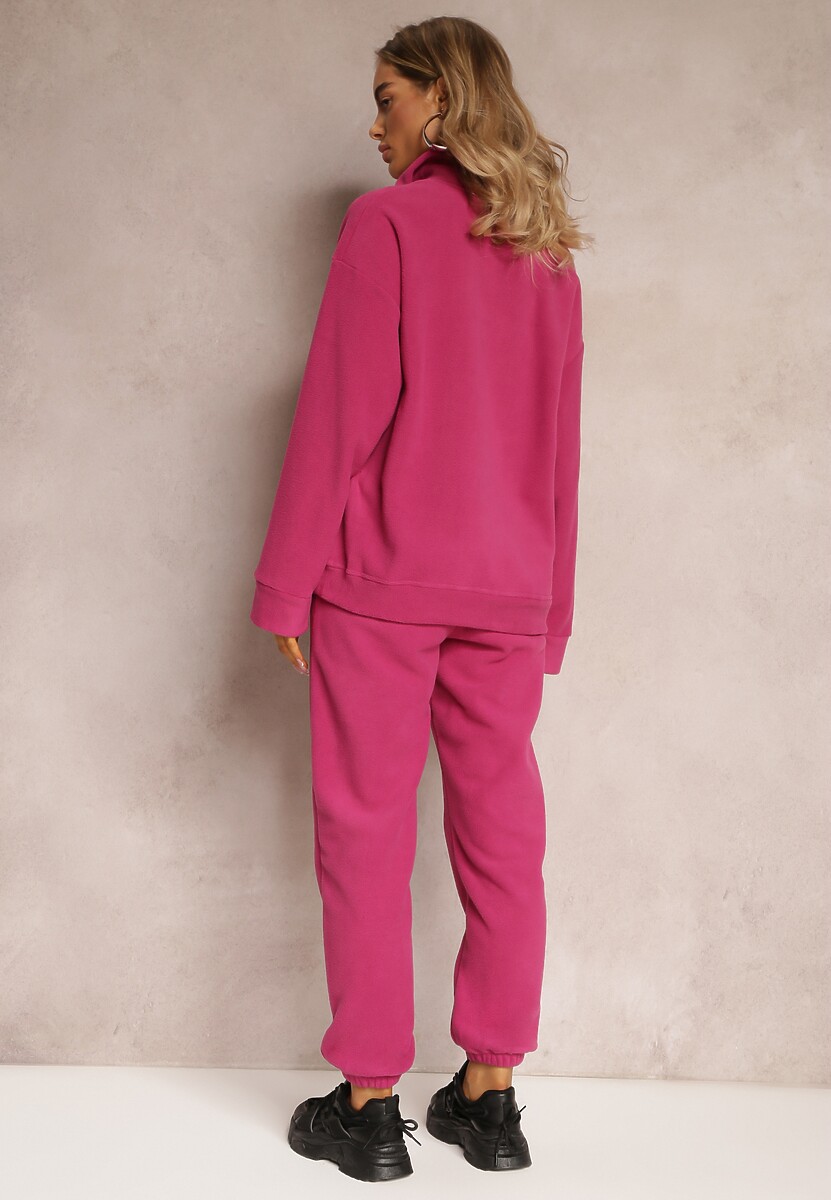 Fuksjowy Komplet Dresowy z Polaru Bluza z Krótkim Suwakiem i Spodnie Joggery Hypamena