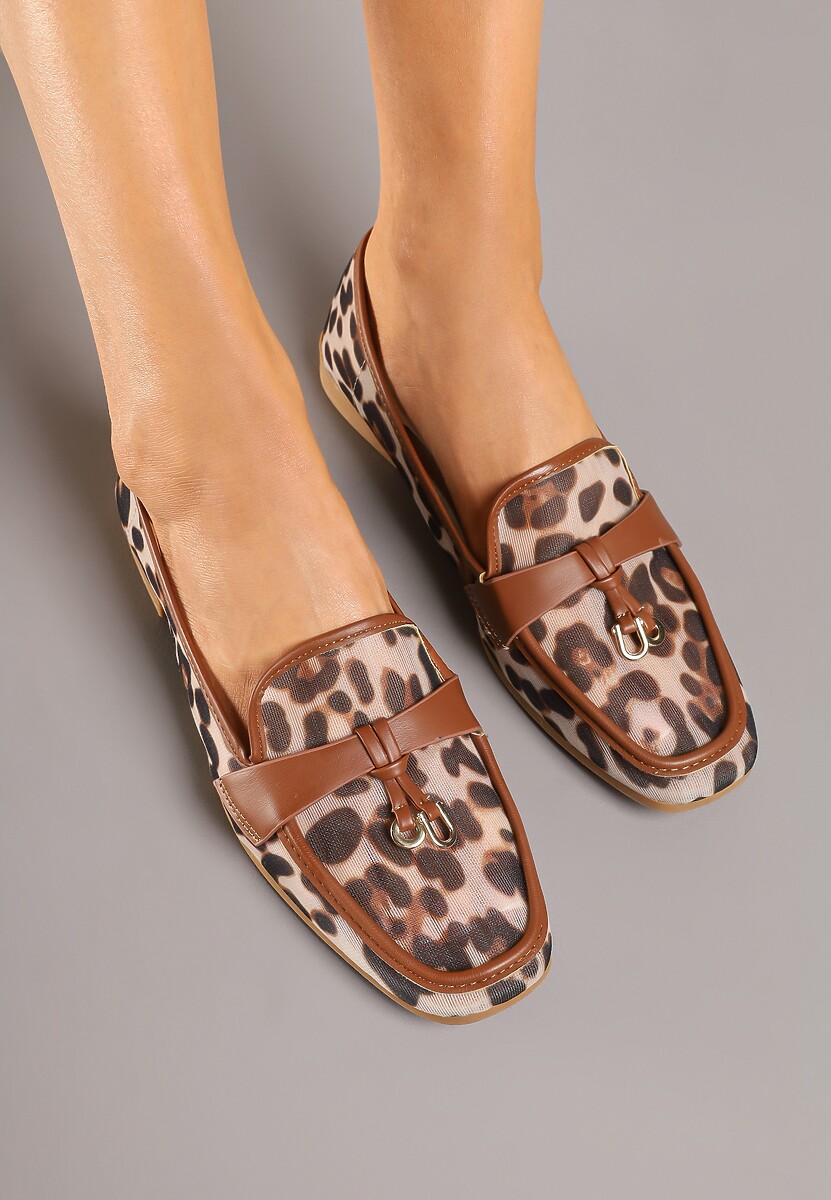 Brązowe Przezroczyste Mokasyny w Panterkę Ozdobione Aplikacją Divania