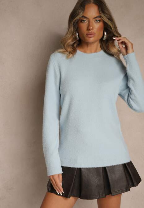 Niebieski Sweter z Wełną ze Ściągaczami Furrive