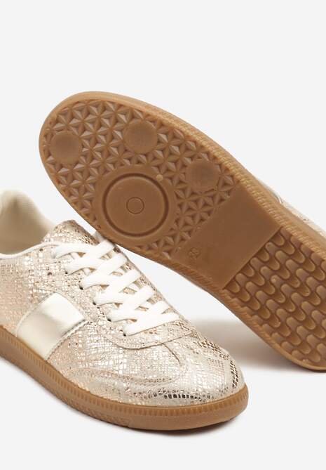 Złote Wężowe Sneakersy Tenisówki w Kultowym Stylu Neolithaen