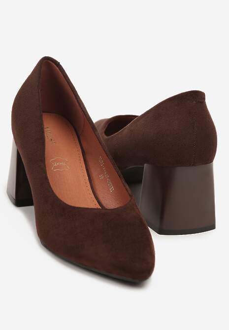 Brązowe Czółenka Vices na Stożku z Wkładką ze Skóry Naturalnej Esande