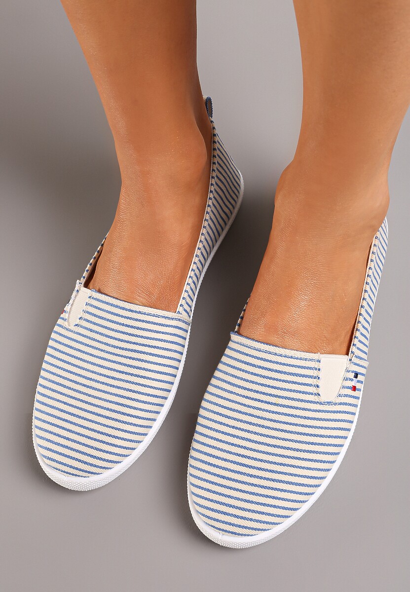 Niebieskie Wsuwane Tenisówki na Płaskiej Podeszwie w Paski Avelinta