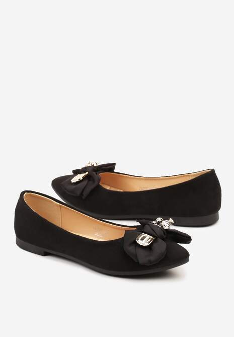 Czarne Eleganckie Balerinki z Kokardką i Metaliczną Klamrą Kleveni