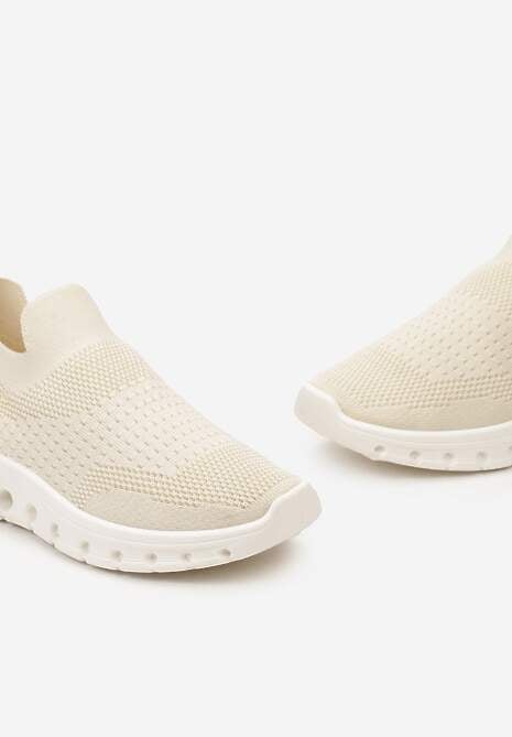 Beżowe Wsuwane Buty Sportowe z Elastyczną Cholewką do Kostki Asigruna