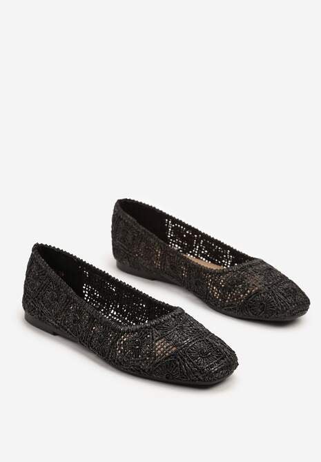 Czarne Balerinki z Cholewką z Plecionki Relore