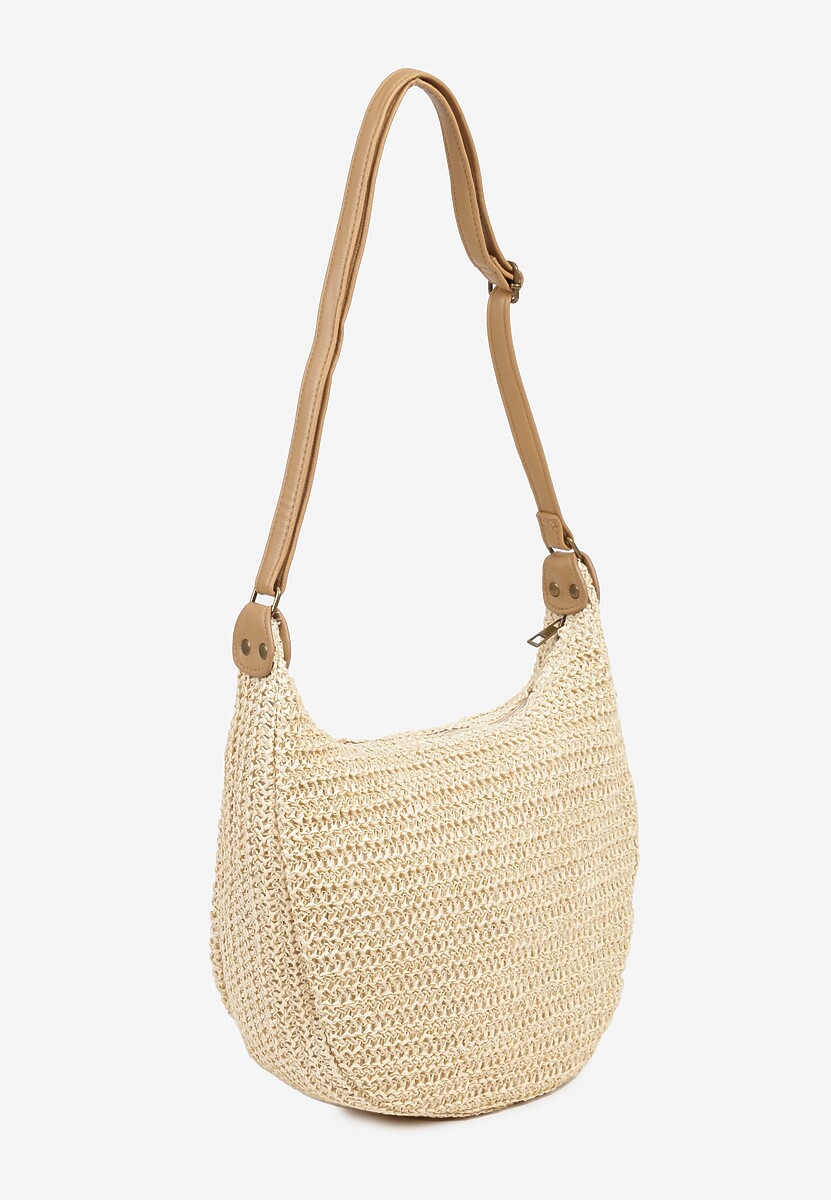 Beżowa Torebka z Plecionki Ozdobiona Kieszonką Sadinele