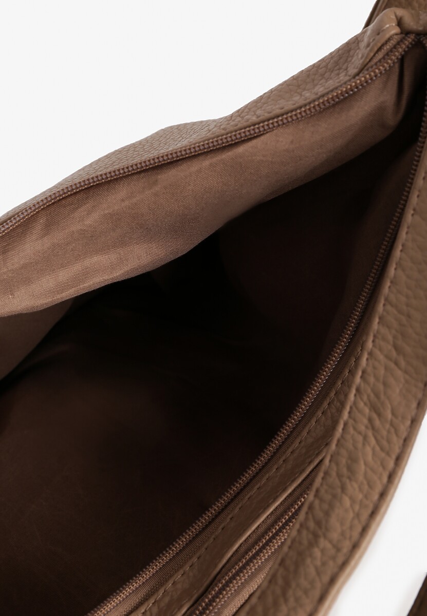 Ciemnobeżowa  Torebka Hobo z Regulowanym Paskiem i Kieszeniami z Ozdobnymi Suwakami Sanirael