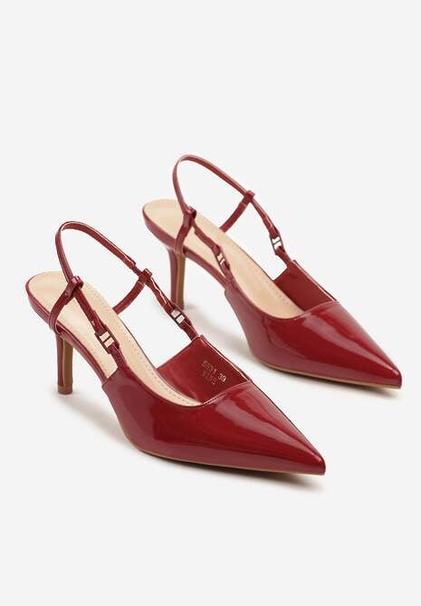 Bordowe Lakierowane Sandały na Szpilce ze Spiczastym Noskiem Odelna