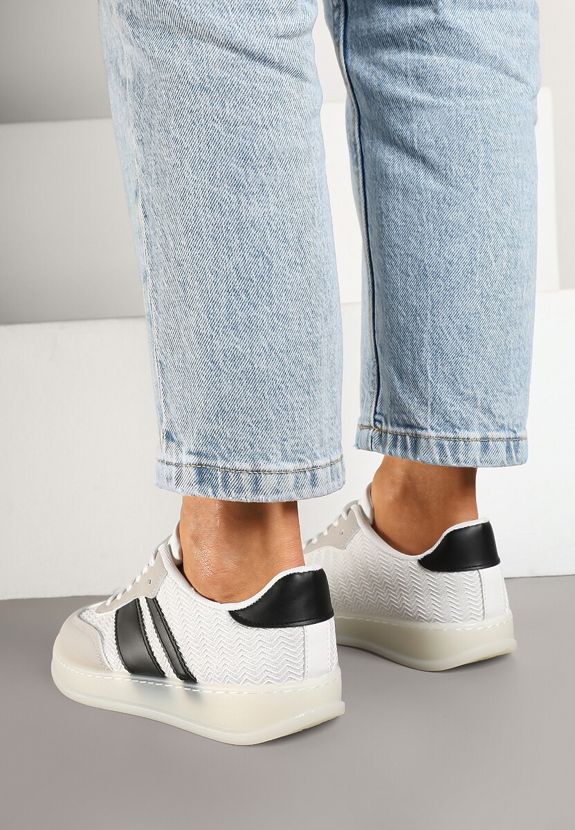 Biało-Czarne Sneakersy w Stylu Tenisówek z Paskami Eleaniria