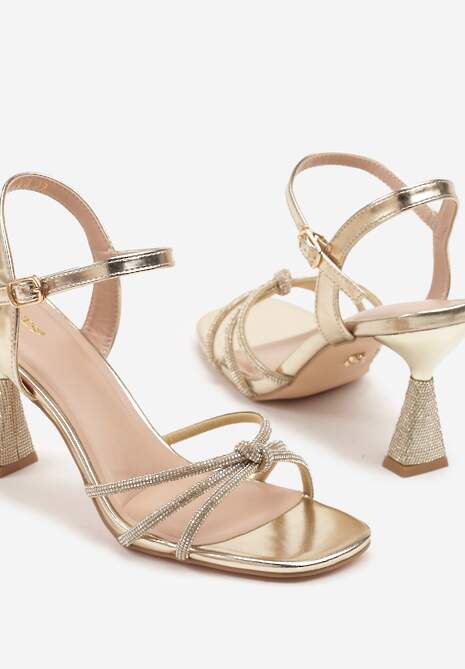 Złote Sandały na Stożku Vices z Cyrkoniami Tirnellis