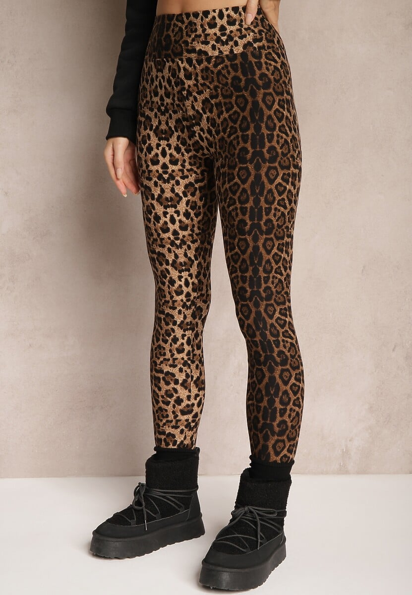 Brązowe Legginsy z Wiskozy w Panterkę Sartona