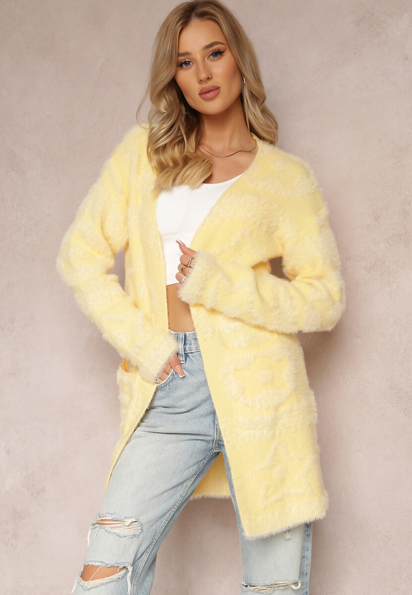 Żółty Długi Kardigan Puszysty Aborra