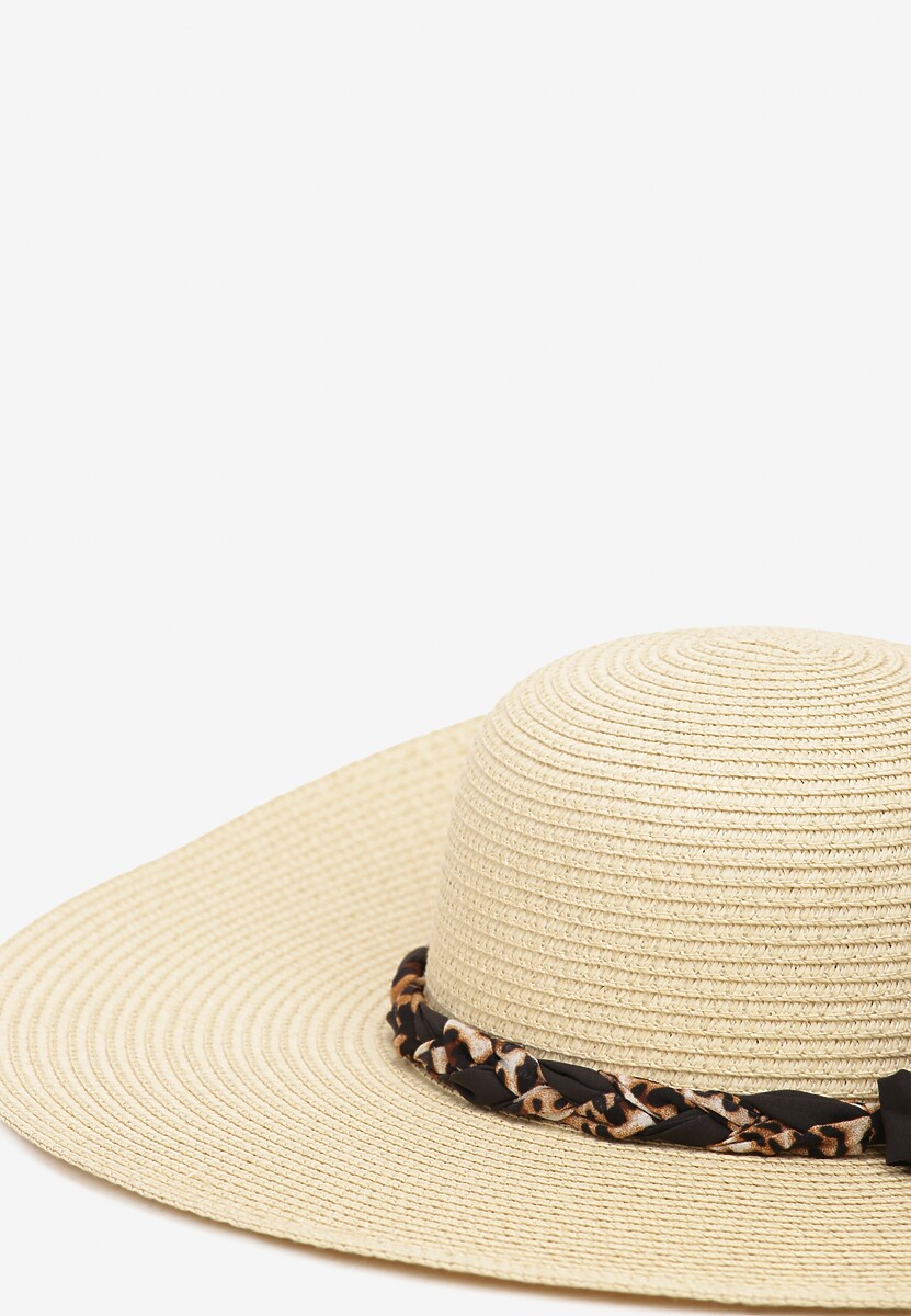 Czarno-Beżowy Kapelusz ze Splecioną Apaszką Boho z Naturalnej Plecionki Aielis