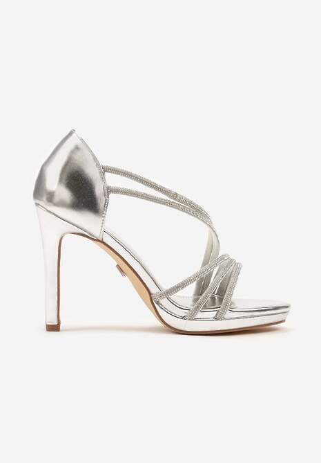 Srebrne Sandały Vices na Szpilce Ozdobione Cyrkoniami Noritia