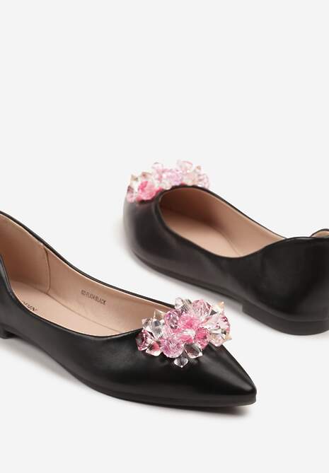 Czarno-Różowe Balerinki z Ozdobnymi Kryształkami Vevorisa