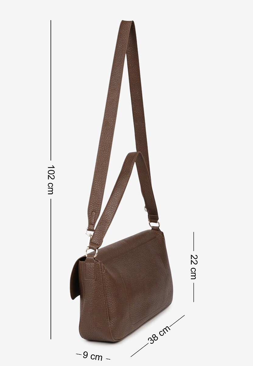 Brązowa Torebka Prostokątna na Ramię Ozdobiona Metaliczną Aplikacją Aderrive