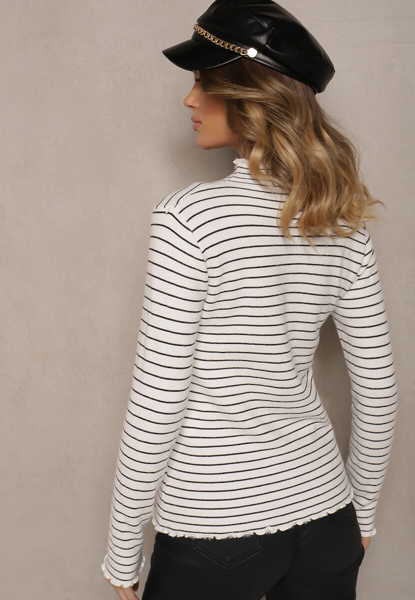 Biały Golf z Wełną Ozdobiony Paskami Vortirida