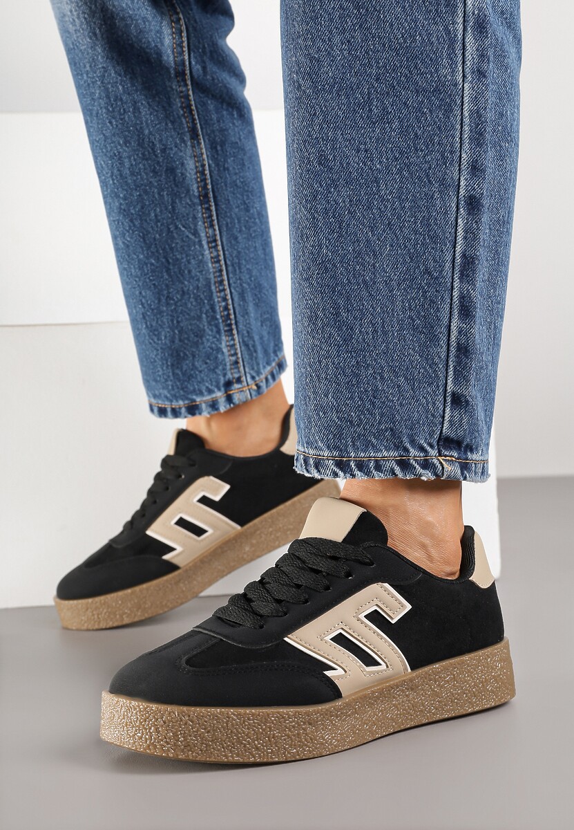 Czarne Sneakersy Ozdobione Geometrycznym Motywem Lanelise