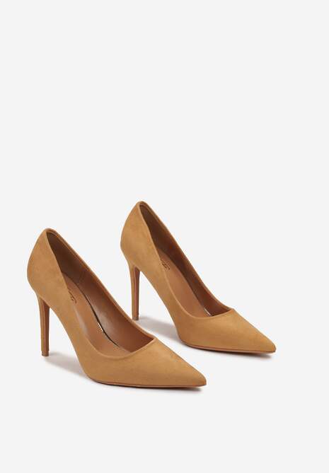 Brązowe Szpilki na Wysokim Obcasie z Imitacji Zamszu Lietske
