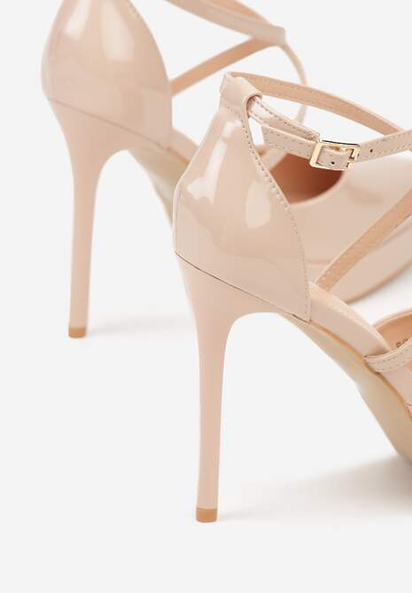 Beżowe Szpilki z Platformą i Przeplatanymi Paskami Ferinela