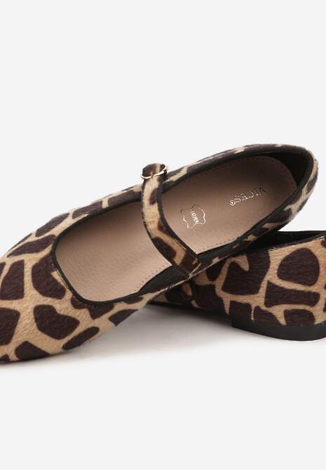 Panterkowe Balerinki Vices z Wkładką ze Skóry Naturalnej i Paskiem Nalisare