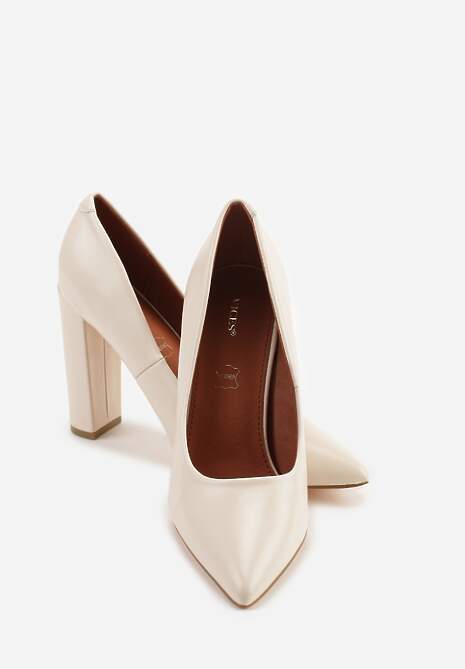 Jasnobeżowe Klasyczne Czółenka Vices na Słupkowym Obcasie ze Skórzaną Wkładką Divira