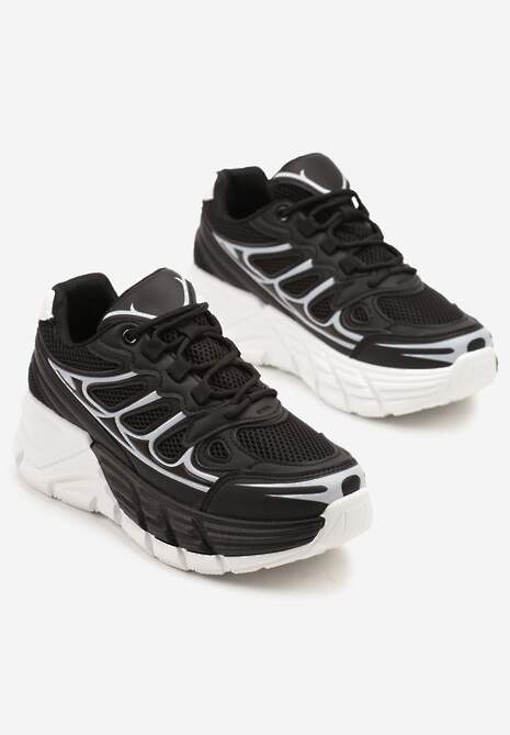 Czarne Sneakersy Streetwearowe na Tłoczonej Platformie Tertewia