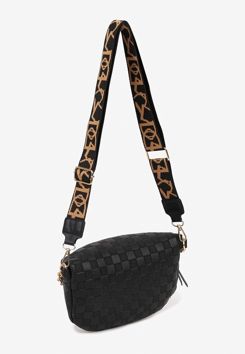 Czarna Nerka z Ozdobnym Napisem Tłoczeniem i Łańcuszkiem Lioquella