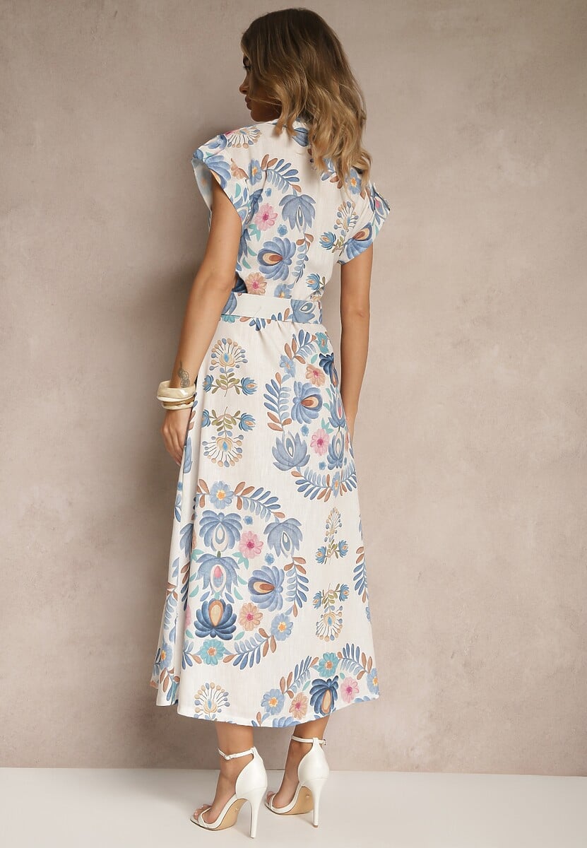 Niebieska Koszulowa Sukienka z Wiskozą z Dodatkowym Paskiem Nitapinia