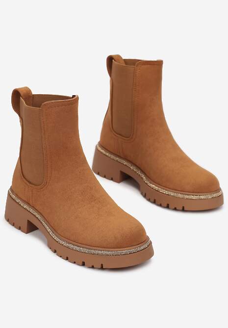 Brązowe Botki Sztyblety z Lamówką z Cyrkonii Mefile