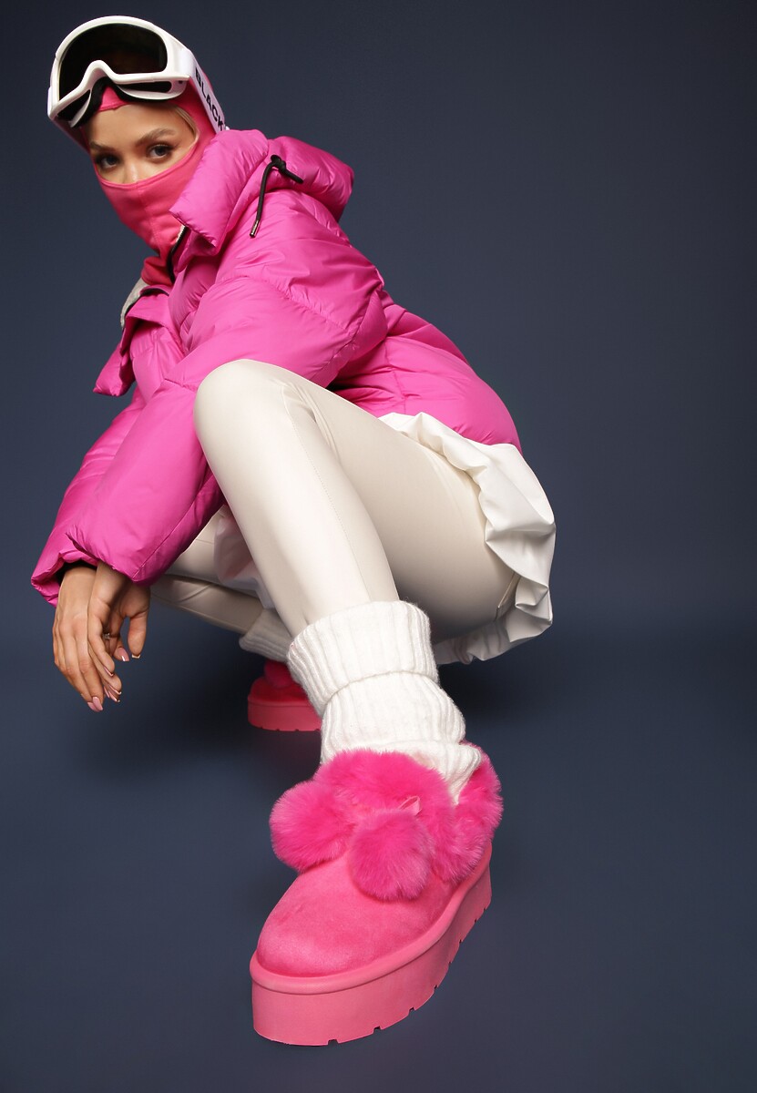 Fuksjowe Śniegowce na Platformie z Pomponami i Ozdobnym Sztucznym Futerkiem Iriviane