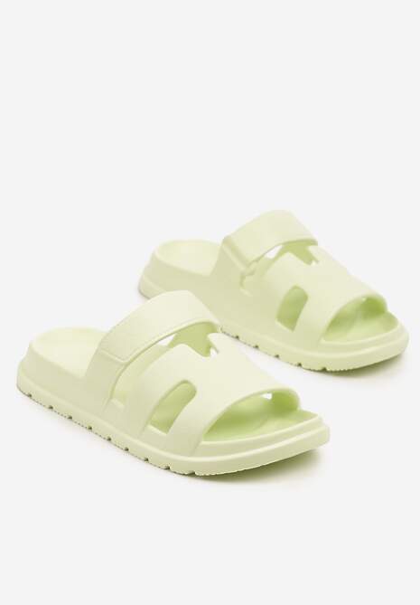 Jasnozielone Klapki z Pianki Zdobione Wycięciami Ellivania