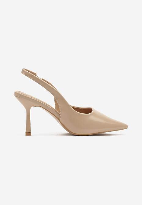 Beżowe Sandały na Szpilce Slingback Falithra