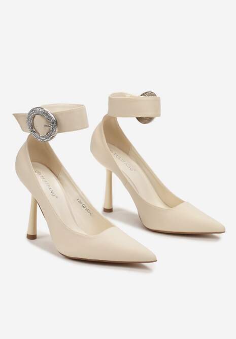 Beżowe Szpilki z Klamrą w Cyrkonie Luksane