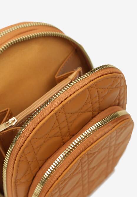 Brązowa Dwukomorowa Torebka Mała z Ozdobnym Pikowaniem Na Ramię Fujina