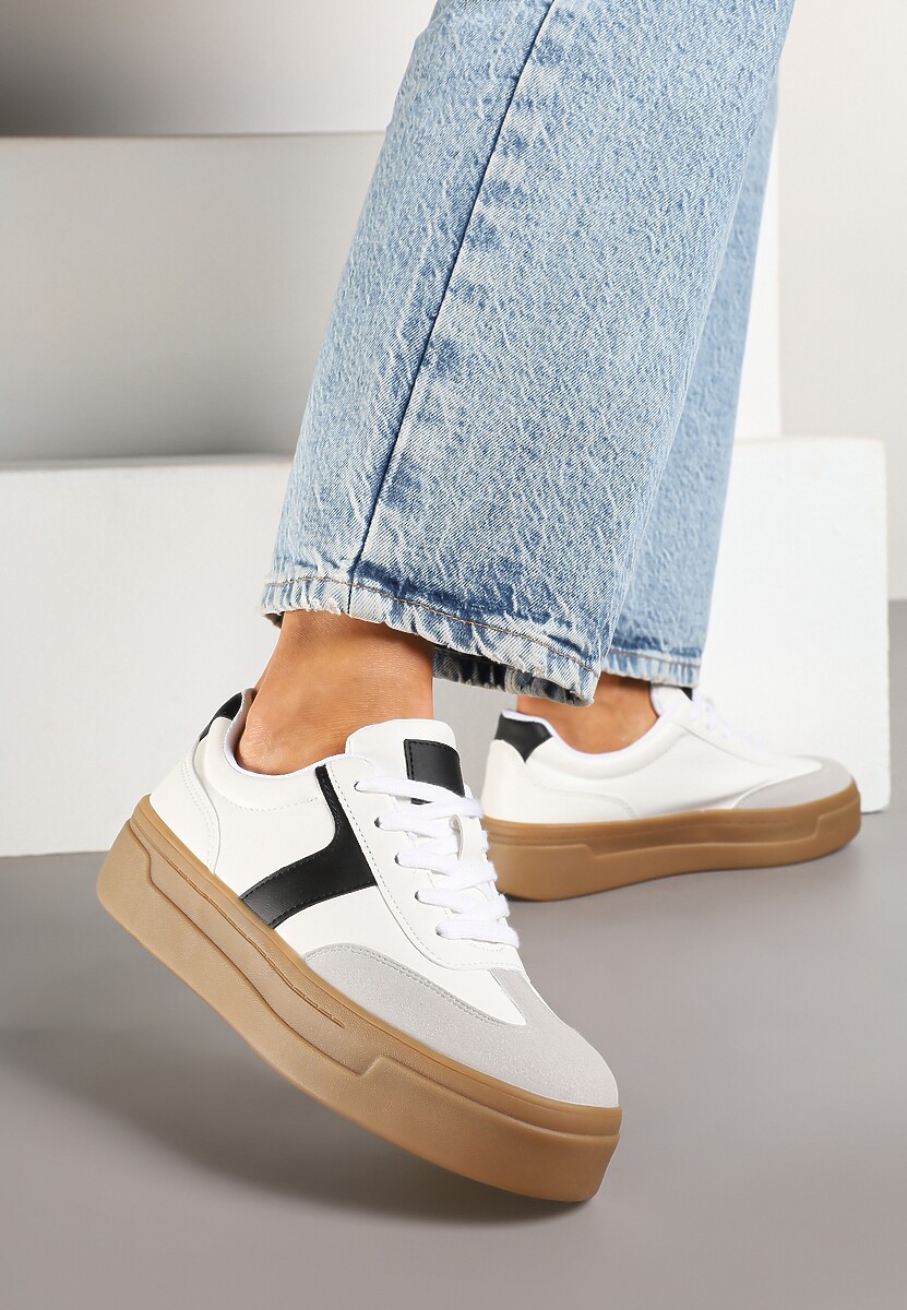 Biało-Czarne Sneakersy na Grubej Podeszwie w Stylu Kultowych Tenisówek Hanelith
