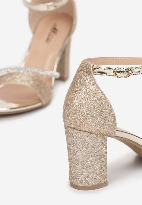 Złote Sandały na Słupku z Paskiem z Cyrkonii Leshil