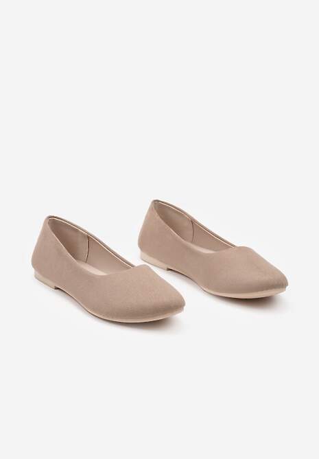 Ciemnobeżowe Klasyczne Balerinki z Ekozamszu z Okrągłym Noskiem Harneli