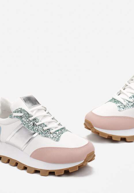 Różowe Sneakersy na Grubej Podeszwie z Protektorem Pikiria