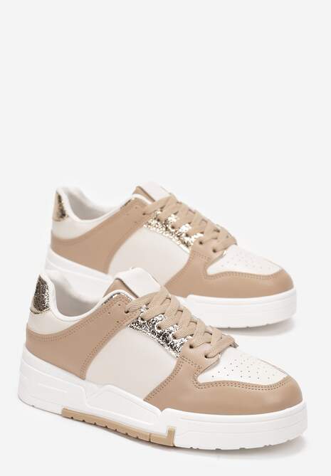 Ciemnobeżowe Sneakersy z Ozdobnymi Wstawkami Jeffeed