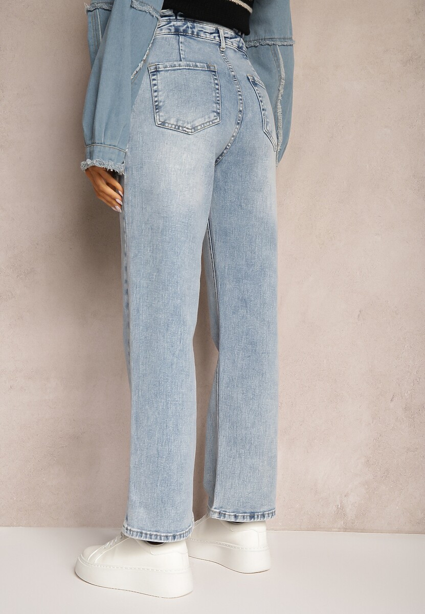 Niebieskie Jeansy Spodnie High Waist z Szerokimi Nogawkami Sancilla