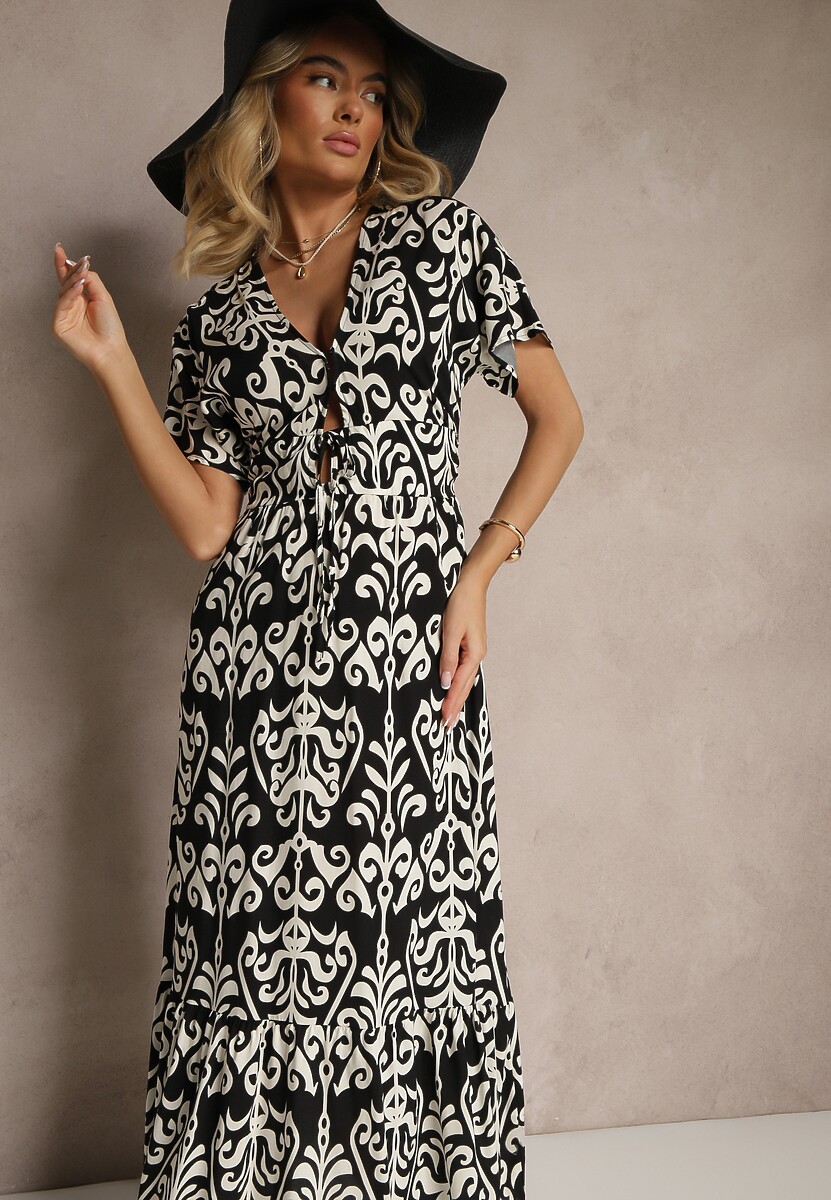 Zielona Wiskozowa Sukienka z Abstrakcyjnym Wzorem Tuledia