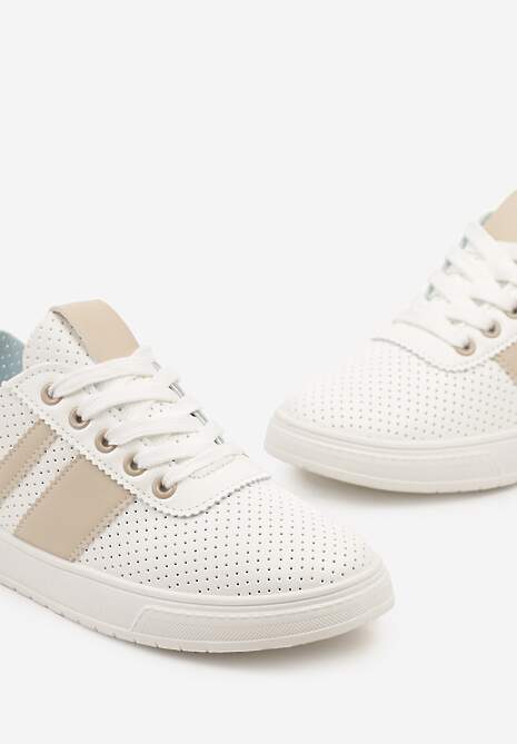 Beżowo-Białe Tenisówki Ozdobione Paskami Meloti