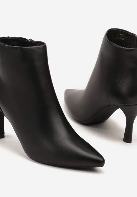 Czarne Botki na Szpilce ze Szpiczastym Noskiem w Klasycznym Stylu Rilatessa