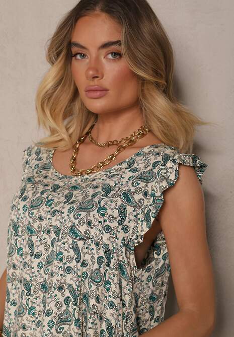 Zielona Sukienka z Bawełny o Rozkloszowanym Kroju w Print Paisley Islio