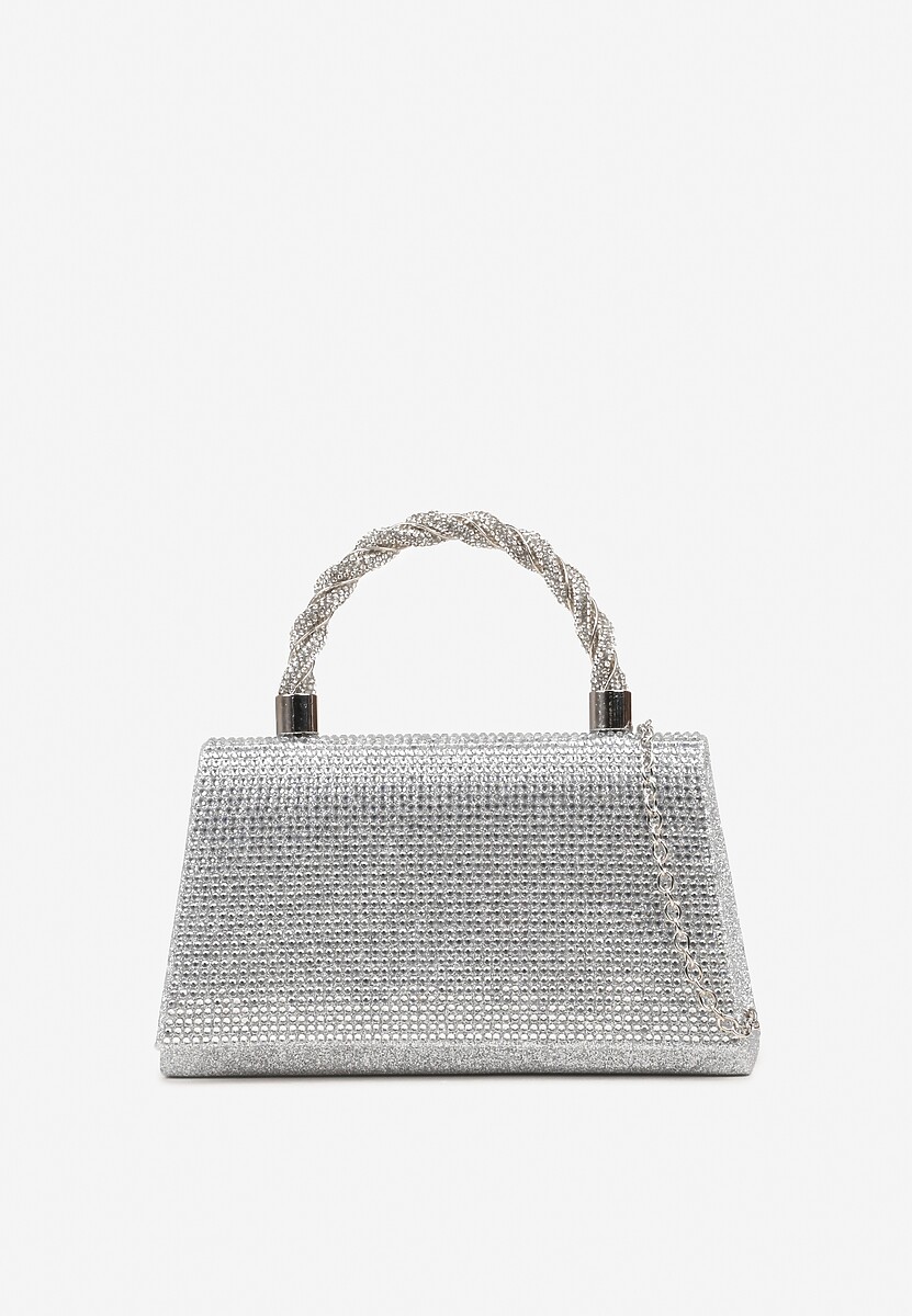 Srebrna Torebka Typu Kuferek z Rączką i Łańcuszkiem Zdobiona Cyrkoniami Fessolea