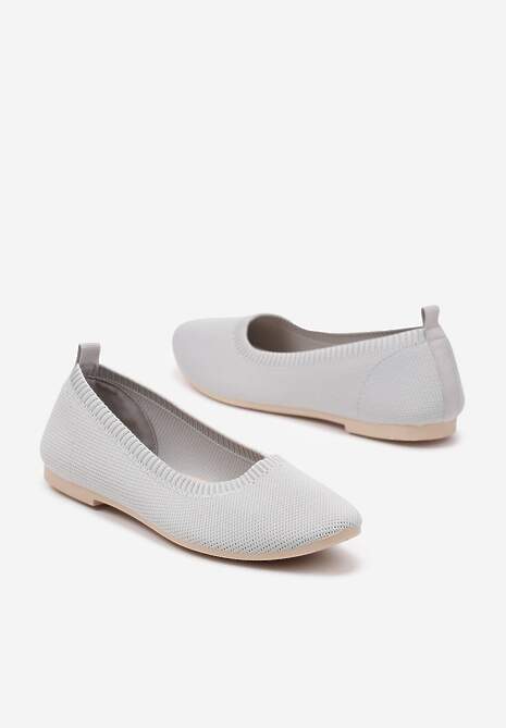 Szare Balerinki z Okrągłym Noskiem i Materiałową Cholewką Mililena
