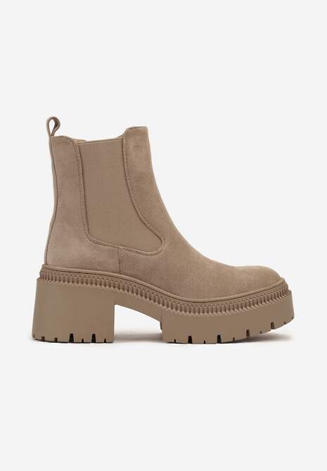 Ciemnobeżowe Botki na Słupku i Platformie Sztyblety Grunge z Elastyczną Cholewką Lericea