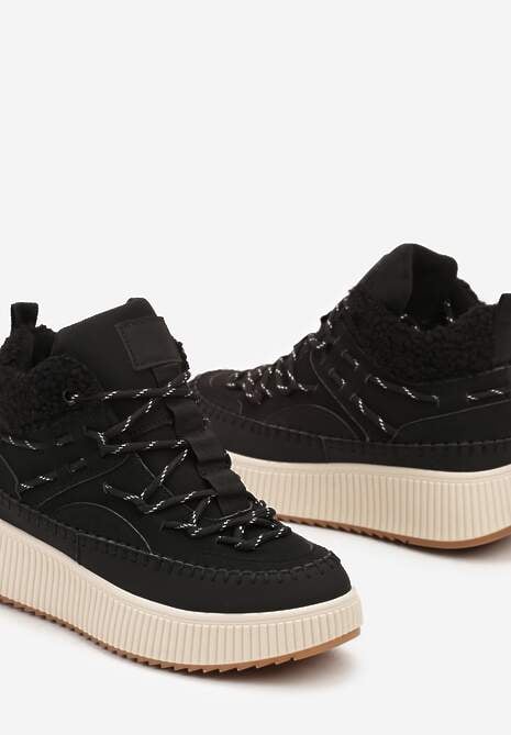 Czarne Śniegowce Traperki Vices z Futerkiem Typu Baranek i Platformą Terivelle